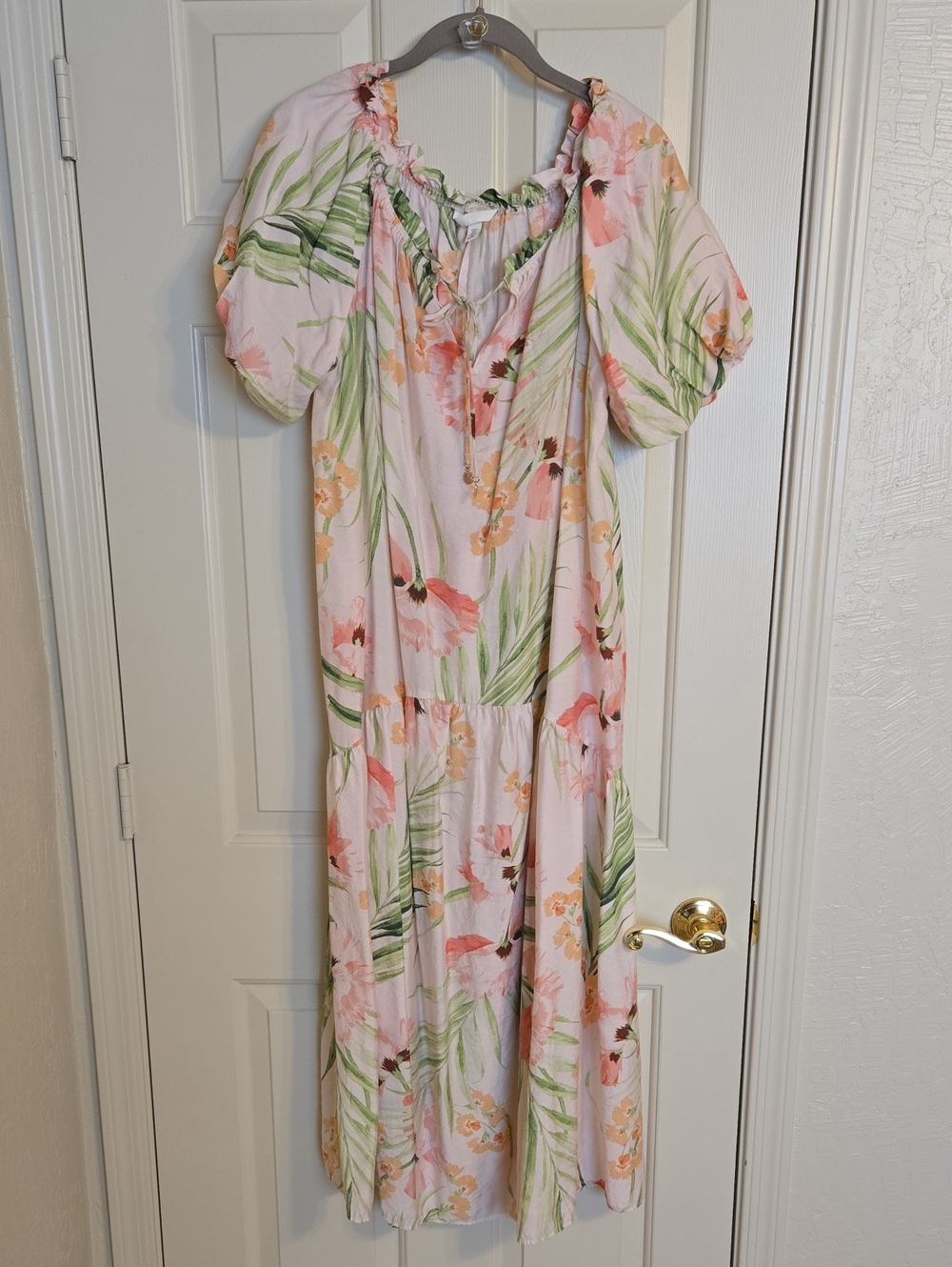 H&M Peach and Green Floral Boho Maxi Dress Small